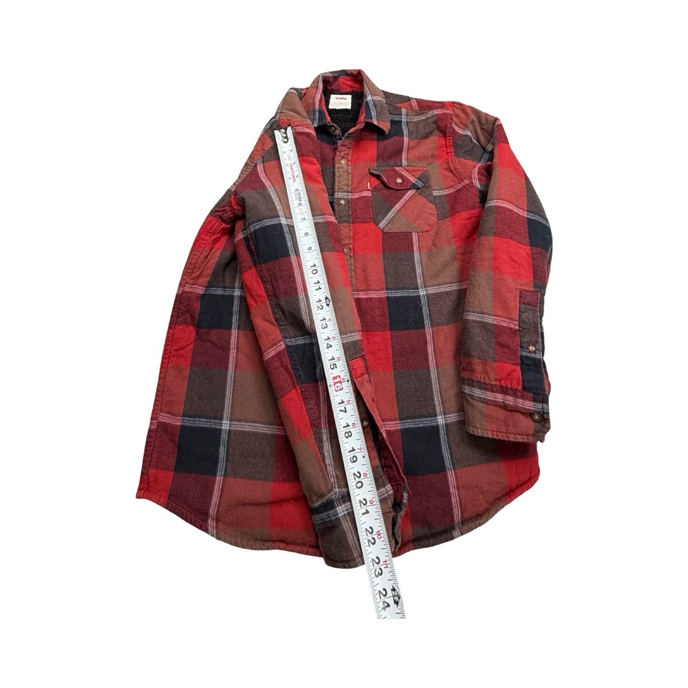 Levi's Flannel Shirt Jacket Mens Small Red Plaid Sherpa Lined Cotton Workwear - Picture 7 of 11